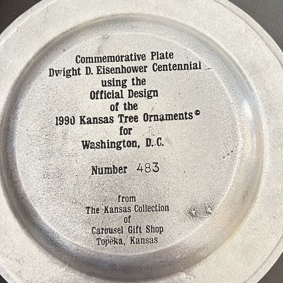 VINTAGE KANSAS EISENHOWER CENTENNIAL 1890 - 1990 COMMEMORATIVE PLATE‎ NUMBER 483 - Picture 5 of 9